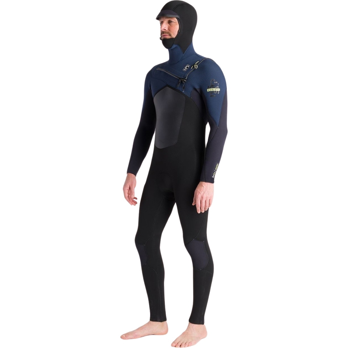 2025 C-Skins Heren NuWave ReWired 5/4mm Borst Ritssluiting Met Capuchon Wetsuit C-NRW54MH - Black / Black X / Bluestone X
